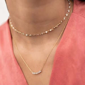 14K Solid Gold Diamond Bar Chain Necklace-VVS2 VS1 IGI Certified Natural Diamond Rose & White Gold Wedding Charm Pendant - Product Image 4