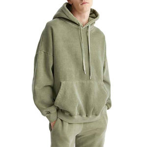 Sudadera con Capucha Unisex de Tela Gruesa de 500 Gsm, Lavado Ácido, Estilo Vintage, con Parche Bordado, Corte y Costura, 100% Invierno, 2 Piezas - Product Image 5