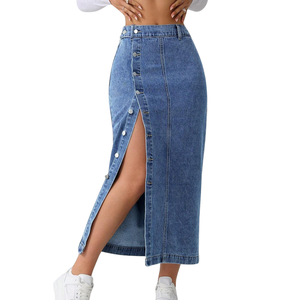 Womens High Waist Button Front <b>Denim</b> Maxi Skirt Light Blue <b>Stretch</b> Casual Regular Fit Side Slit Winter Daily Wear - Product Image 5
