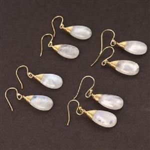 Boucles d'oreilles pendantes en argent sterling 925 avec pierre de lune arc-en-ciel en forme de poire - Product Image 4