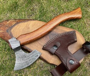 Wholesale High Quality Outdoor Hatchet Damascus Steel <b>Axe</b> Camping Tools Tomahawk Wooden <b>Handle</b> Camping <b>Axes</b> - Product Image 5