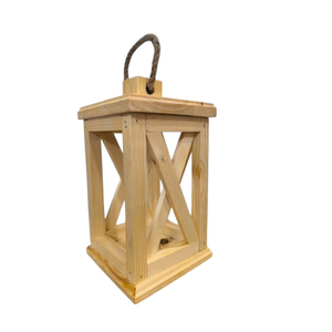 Farol de Madera Natural con Cúpula de Acero Inoxidable, Diseño en X, Ventana de Vidrio, Cierre de Puerta, Decoración de Mesa Estilo Rústico - Product Image 6