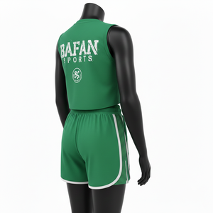 Conjunto de Camiseta sin Mangas y Pantalones Cortos para Mujer, 100% Algodón, 220 GSM, Mezcla de Algodón Premium, Panel de Malla Verde, Impresión DTG, Logotipo Personalizado - Product Image 5