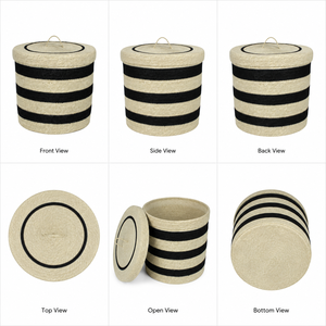 Cesta de Almacenamiento de Fibra Natural de Pasto Marino con Tapa y Asas para Organización de Ropa, Contenedor de Estilo Nórdico Moderno, Ecológico para el Hogar - Product Image 2