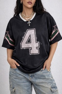 Jersey de Moda Y2K para Mujer, Personalizado con Pedrería Rosa, Brillante, con Letras y Números, Estilo Urbano, Jersey Gráfico de Fútbol Americano, Venta al Por Mayor - Product Image 3