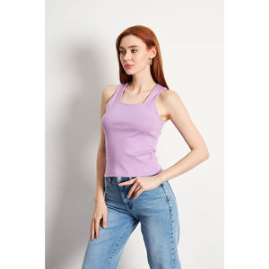 Camiseta sin mangas ajustada esencial de verano para mujer, camiseta básica elástica informal, varios colores y tallas, marca privada - Product Image 3