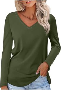 Trendsetting Basic Cotton <b>Top</b> Womens Classic Summer <b>Long</b> <b>Sleeve</b> <b>V</b> <b>Neck</b> Tshirt Apparel - Product Image 2