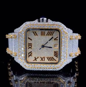 Montre de luxe carrée en acier inoxydable avec lunette sertie de diamants, cadran analogique, affichage de la date, montre de mode pour homme, boîtier de 38 mm - Product Image 3