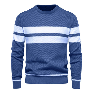 เสื้อสเวตเตอร์ผู้ชายสีเขียวมะกอกลายทางถักแบบสวม คอกลม สไตล์ลำลอง ทรงปกติ เหมาะสำหรับใส่ในฤดูใบไม้ร่วง - Product Image 5
