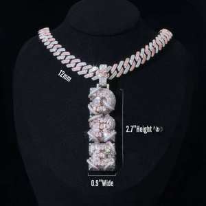 Collier pendentif Hip Hop Luxira Jewels en argent plaqué 925, micro-incrustation, chaîne de 12 mm, hauteur 2,7 pouces, bijoux de fête unisexe, cadeau - Product Image 3