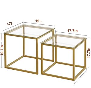 Juego de Dos Mesas de Centro Vintage, Mesas Auxiliares para Sala de Estar, Mesas de Centro Apilables Doradas, Metal y Vidrio, Diseño Italiano - Product Image 4