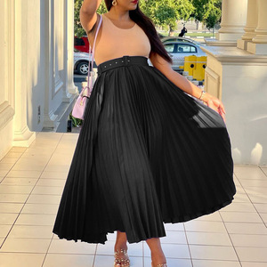 Jupe midi plissée taille haute élégante pour femme grande taille, en mousseline rouge unie, style été, coupe confortable, vente en gros, personnalisable - Product Image 4