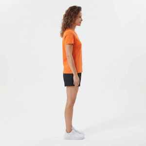 Women's Orange <b>Short</b> Sleeve O-Neck T-Shirt With Black Above Knee <b>Shorts</b> <b>Set</b> Sporty Regular Fit Spring Summer Wear - Product Image 4