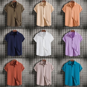 Chất Lượng Cao 65% Polyester 35% Cotton Thông Minh Mặc Giản Dị Mùa Hè Thời Trang Phố Bán Trang Phục Chính Thức Nút <span class=keywords><strong>up</strong></span> Trống Ngắn Tay Áo Áo Sơ Mi Cho Nam Giới - Product Image 1