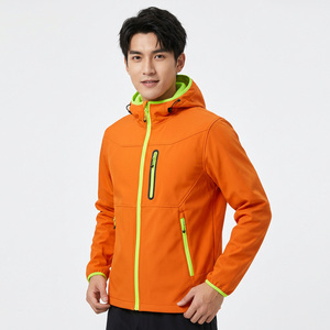 <b>Men's</b> Orange Hooded Waterproof Sport <b>Jacket</b> With Neon Green Zipper And Lining Regular Fit Winter Outdoor Wear - Product Image 6