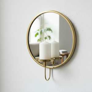 Wholesale Round Brass Wall Mirror With <b>Candle</b> Holder Minimalist Decorative Mirror Wall <b>Sconce</b> - Product Image 4