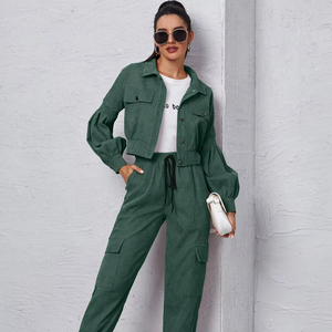 ชุดวอร์มผู้หญิง ผ้าฝ้ายผสมโพลีเอสเตอร์ แจ็คเก็ตซิป กางเกงจ็อกเกอร์ ระบายอากาศ ยืดหยุ่น เหมาะสำหรับออกกำลังกาย ชุดออกกำลังกาย - Product Image 1