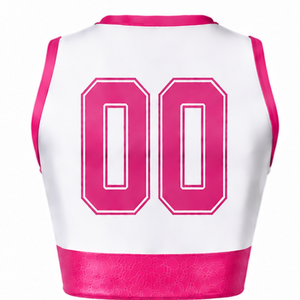 Maillot de cheerleading sans manches sublimé blanc et rose vif, tenue de sport athlétique pour l'entraînement et la compétition - Product Image 2