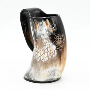 Jarra Vikinga de Cuerno de Búfalo Natural Grabada, Hecha a Mano, Jarra Medieval para Cerveza, Copa Nórdica de Cuerno para Cerveza, Sidra, Cerveza Alemana, Vino - Product Image 2