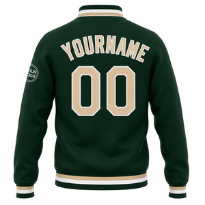 Veste de baseball personnalisée verte pour homme, style universitaire, impression du nom et du numéro de l'équipe sur le devant et le dos, logo personnalisé, respirante, écologique - Product Image 3