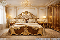 Ensemble de lit DST Exports en teck sculpté avec visage de lion, finition blanc or moderne, taille standard, hauteur réglable, 2 tiroirs, chambre à coucher