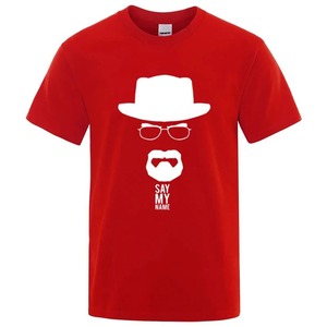 T-shirt da uomo blu navy con stampa occhiali, <span class=keywords><strong>barba</strong></span> e cappello bianco, scritta 'Say My Name', sportiva, a maniche corte, girocollo, in jersey di cotone, vestibilità slim, con stampa frontale in seta - Product Image 4