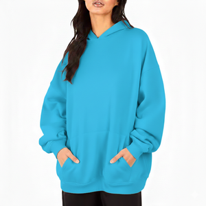 Sweat à capuche oversize doublé pour femme, couleur unie, décontracté, à manches longues, avec logo frontal, 100 % coton molletonné, séchage rapide - Product Image 4