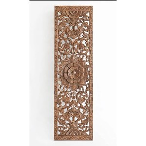 Panneau mural floral sculpté en bois de Sheesham avec incrustations en laiton - Vente en gros - Product Image 3