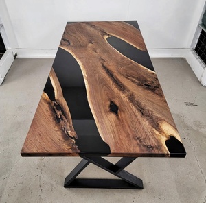 Table de salon et table à manger de luxe en résine époxy faite à la main, table rivière en bois massif, table à manger moderne en bois et résine époxy - Product Image 2