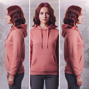 Sweat-shirt à capuche décontracté pour femme, couleur rose corail uni, manches longues, coupe classique - Product Image 2