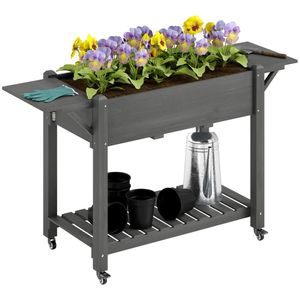 Gray <b>Wooden</b> Elevated Flowerpot <b>Box</b> and Garden <b>Bed</b> Stylish Planting Storage Shed & Storage - Product Image 5