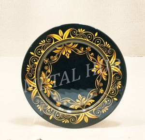 Stainless Steel Decorative Charger <b>Plate</b> with Gold Vintage Enamel Pattern Round Metal Table <b>Plate</b> for Dining Setup Use - Product Image 4