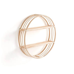 Vintage Circle Rattan <b>wall</b>-<b>mounted</b> <b>shelf</b> Round Bamboo Floating <b>Shelf</b> 2 Tier Living Room Plant Pot Decorative Storage Organizers - Product Image 3