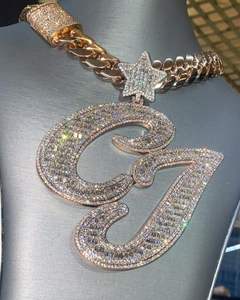 Iced Out <b>Initial</b> G <b>Pendant</b> Baguette Diamond Hip Hop Jewelry Gold Plated - Product Image 2