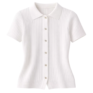 เสื้อคาร์ดิแกนคอวีแขนสั้นระบายอากาศได้ดีสำหรับผู้หญิง แฟชั่นฤดูร้อนปี 2024 กระดุมสีพื้นลำลองทรงหลวม ผลิตจากโพลีเอสเตอร์/ผ้าฝ้าย - Product Image 5