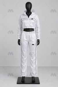 Ensemble de survêtement décontracté 2 pièces pour femme, blanc, respirant, léger, effet délavé, veste courte zippée et pantalon large, idéal pour l'été - Product Image 3