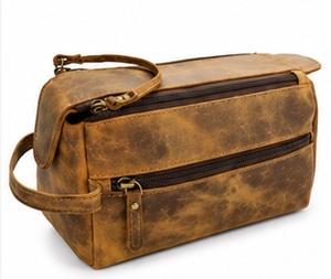 Bolsa de Viaje Vintage de Cuero Genuino Premium Gravs con Cremallera, Logotipo Colgante, Gran Capacidad, Asa Suave Ecológica, Neceser de Cosméticos - Product Image 4