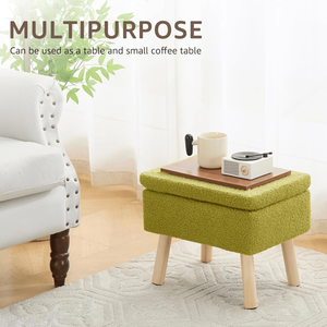 Green Rectangular <b>Storage</b> Ottoman <b>with</b> Teddy Fleece Upholstery Solid Wood Legs Foot <b>Stool</b> Bench for Entryway - Product Image 4