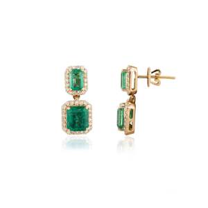 ต่างหูเพชรทรงหยดน้ำประดับมรกตธรรมชาติ ทองคำขาว 18K - Product Image 5