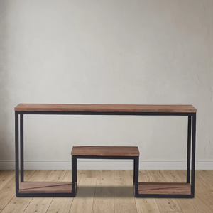 Premium Eco-Friendly Modern Solid Wood <b>Side</b> <b>Table</b> Heavy Duty Metal Frame Long <b>Table</b> Wholesale Factory Price Interior Design - Product Image 1