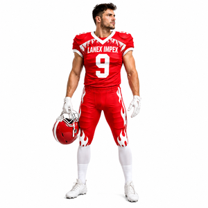 Custom American Football Uniform Men <b>Red</b> White Flame Design Sublimation Print Practice Wear OEM Service Breathable Polyester - Product Image 1