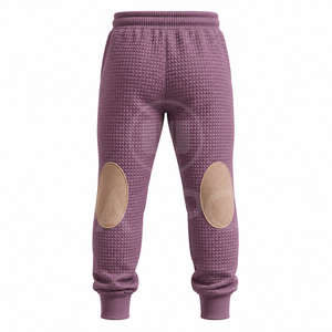 Ensemble de survêtement matelassé violet pour homme avec empiècements beiges, manches longues, tenue décontractée d'automne, pantalon uni à cordon de serrage - Product Image 5