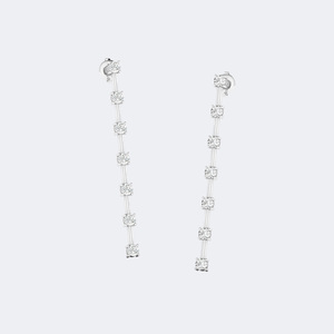 Boucles d'oreilles pendantes longues et linéaires à sertissage à griffes, diamant de laboratoire taille ronde 0.95CTW, couleur E F, pureté VVS2, en or blanc ou or rose, bijoux pour femme - Product Image 3