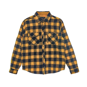 OEM High Quality Yellow Black <b>Checkered</b> Men Casual Long Sleeve Shirts Low MOQ Trucker Plaid Jacket <b>Top</b> Cheap Price Flannel Shirt - Product Image 1