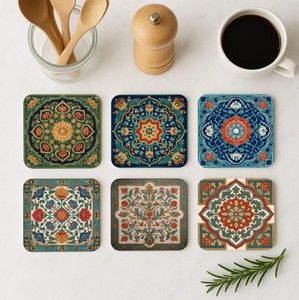 Juego de Posavasos Coloridos de MDF Lacado Hechos a Mano para Diwali, Resistentes al Calor, Cuadrados, para Regalo, Decoración del Hogar, Vajilla, en Caja - Product Image 4