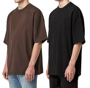เสื้อยืดสตรีทแวร์ทรงหลวมไหล่ตก แบบเรียบ คุณภาพสูง สไตล์วินเทจ ซักแล้ว สำหรับผู้ชาย ขายส่ง - Product Image 6