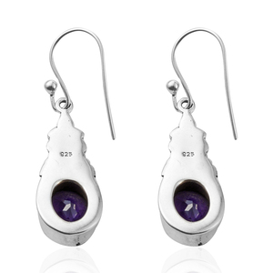 Boucles d'oreilles pendantes en argent sterling 925 avec améthyste sertie clos, style vintage, pour fiançailles, mariage, fête, cadeau pour femme - Product Image 2