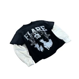 Dernier modèle Design Vêtements de rue de haute qualité Logo personnalisé Décontracté 100% Coton T-shirt surdimensionné à manches longues double épaisseur pour hommes - Product Image 3