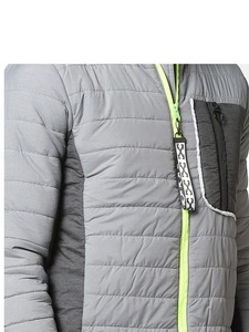 Blouson matelassé gris à capuche pour homme avec fermeture éclair vert citron, coupe-vent, décontracté, pour l'automne, couleur unie, coupe régulière, en polyester - Product Image 5