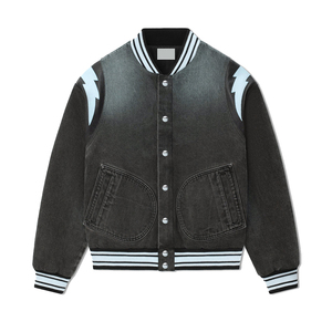 JAYCAN SPORTS Unisex Streetwear Bomber Jacket Set Black Denim Cargo <b>Pants</b> Color Blocking Full Sleeve Autumn Wear Regular Fit - Product Image 4